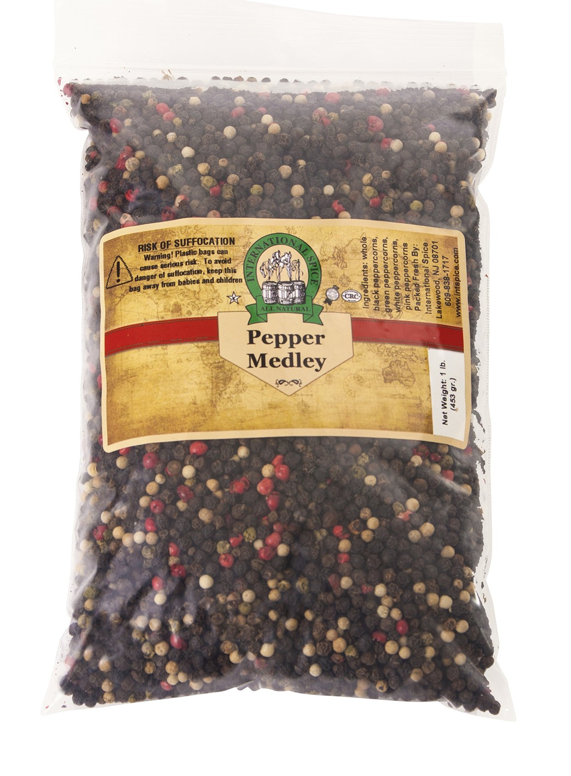 Mixed Peppercorns (Whole)-: 16 Oz. Bag