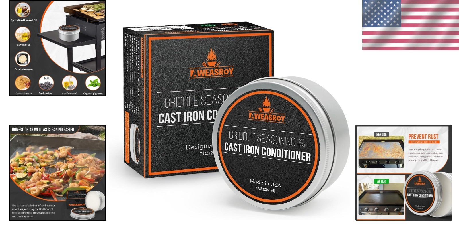 Versatile Griddle Seasoning – 7 Oz Food-Grade Wax for Cast Iron & Carbon Steel