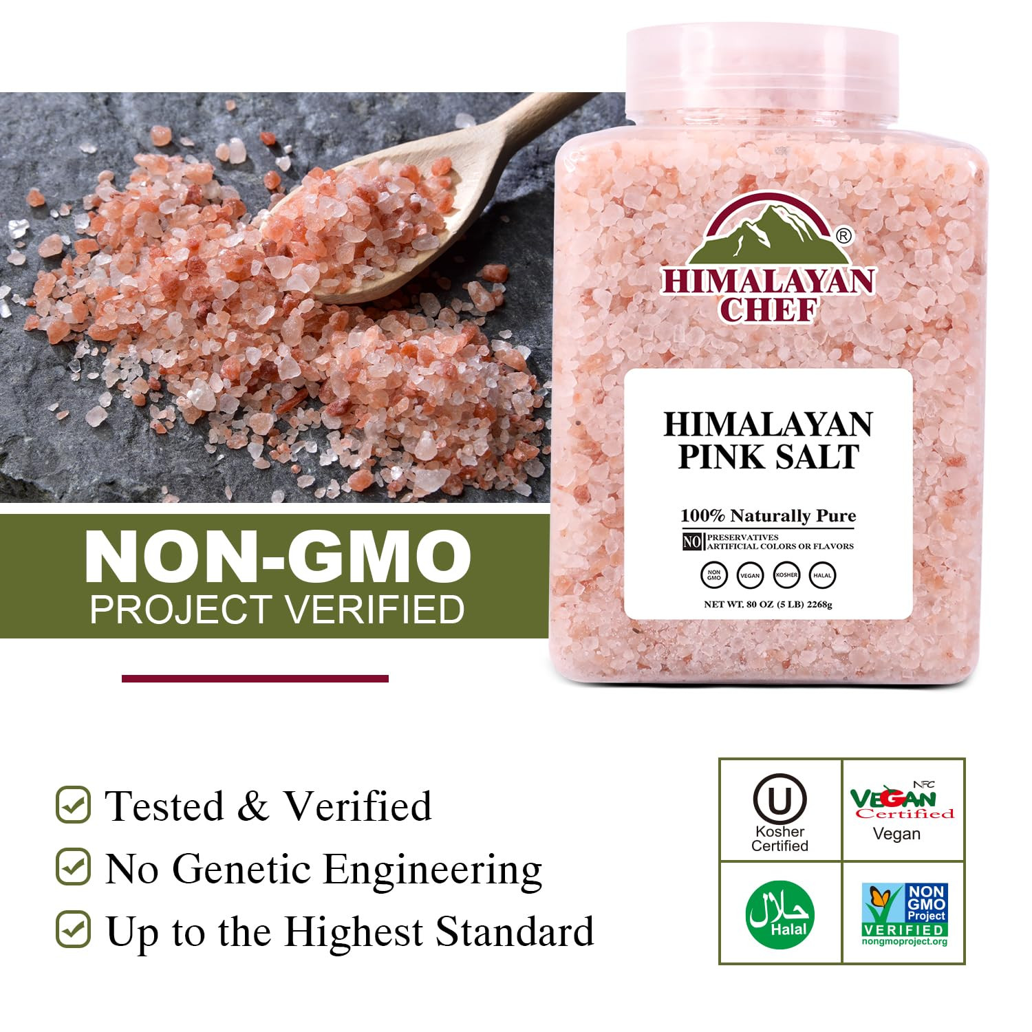 Himalayan Chef Pink Himalayan Salt Coarse Grain, 5 Lbs Plastic Jar – Pure, Natur