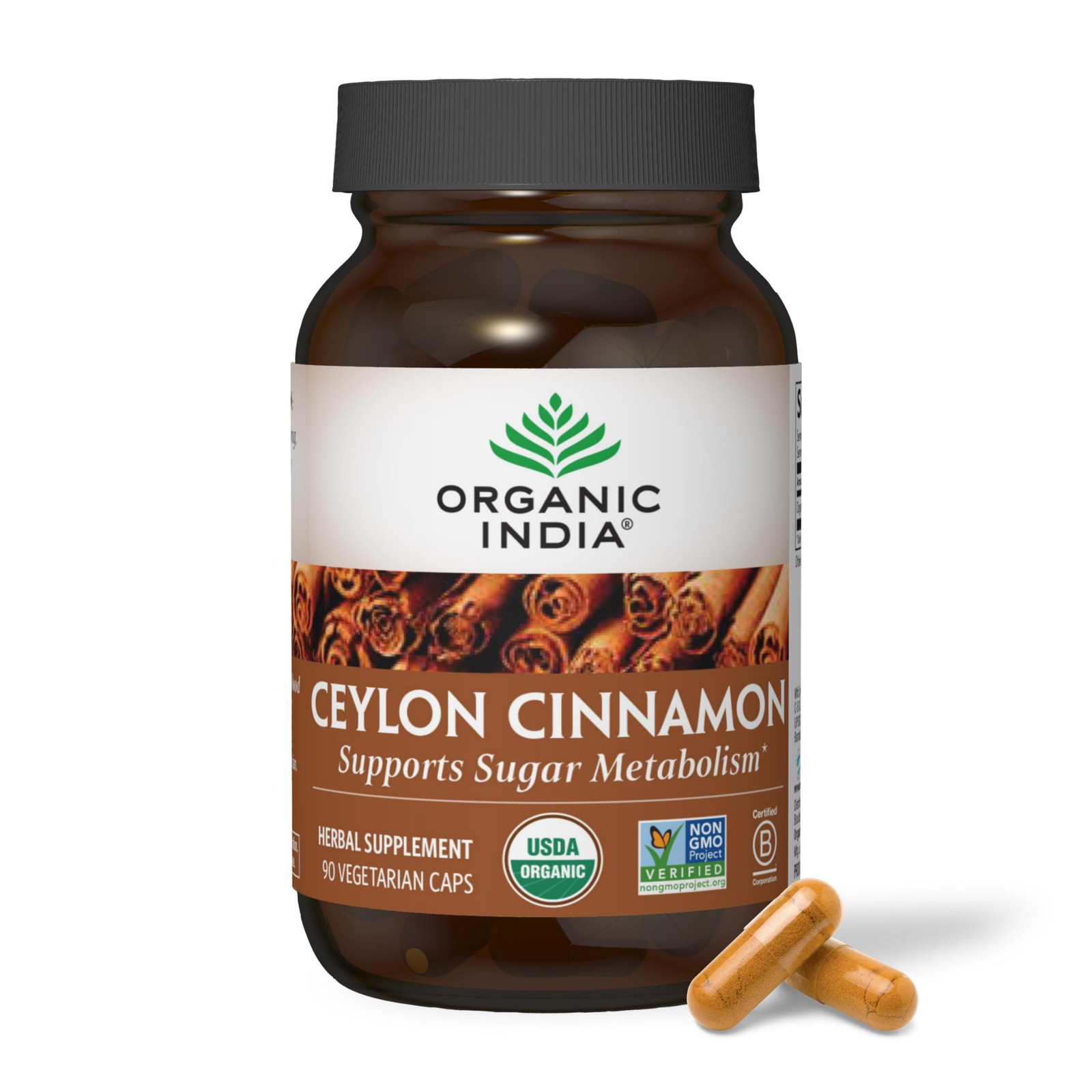 ORGANIC INDIA Ceylon Cinnamon Herbal Supplement – Vegan, 90 Count (Pack of 1)