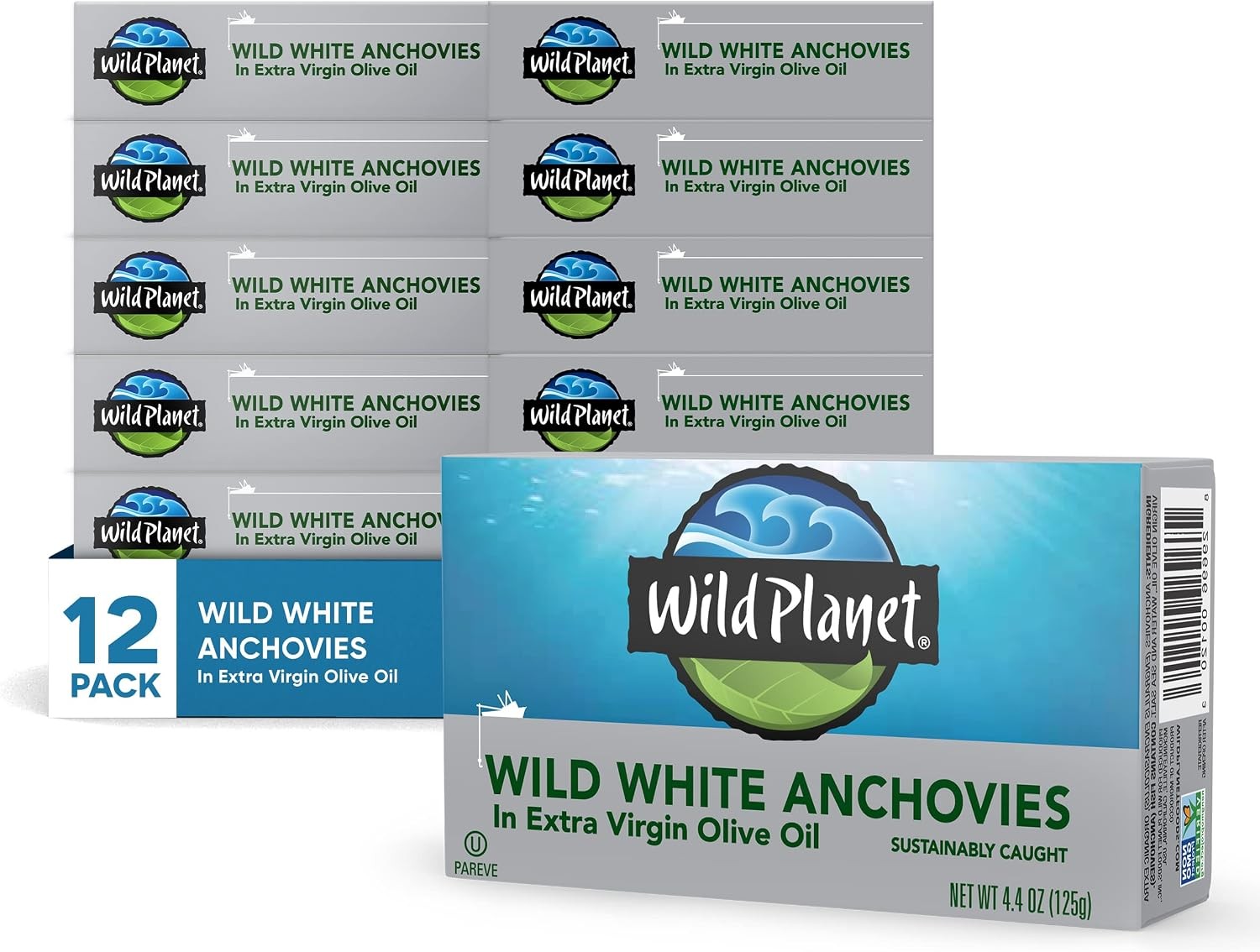 Wild Planet Wild White Anchovies in Extra Virgin Olive Oil, Tinned Fish, 4.4 Oun