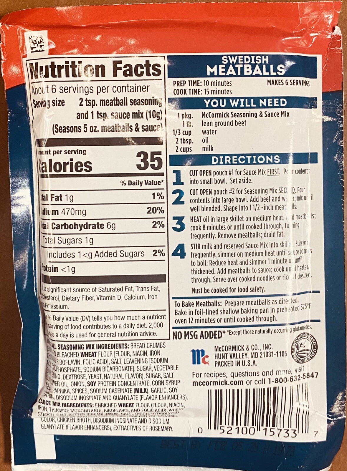 2x McCormick SWEDISH MEATBALLS Seasoning & Sauce Mixes 2.11 oz Packet – 2 PACK