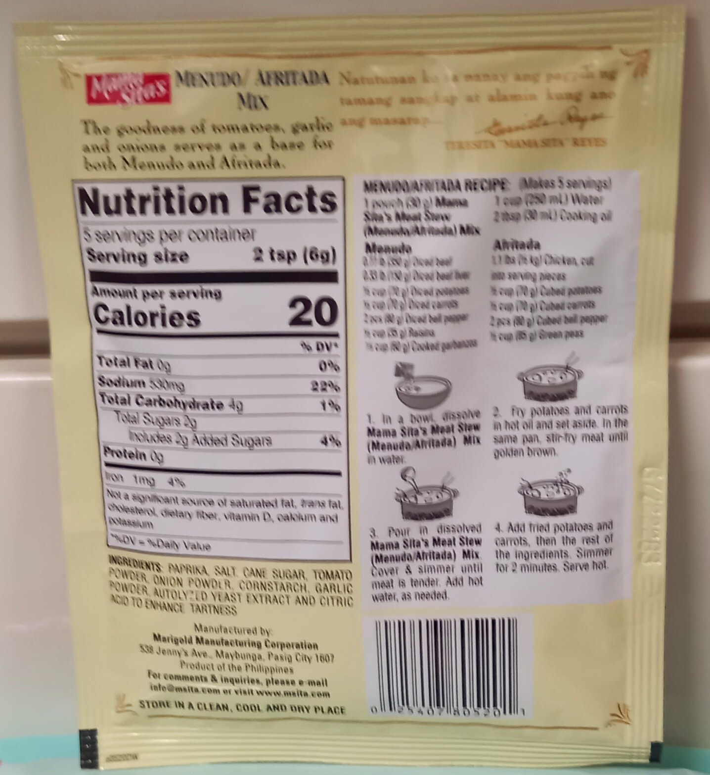 Mama Sita’s Menudo/Afritada Meat Stew Mix (6 Packs x 30g)