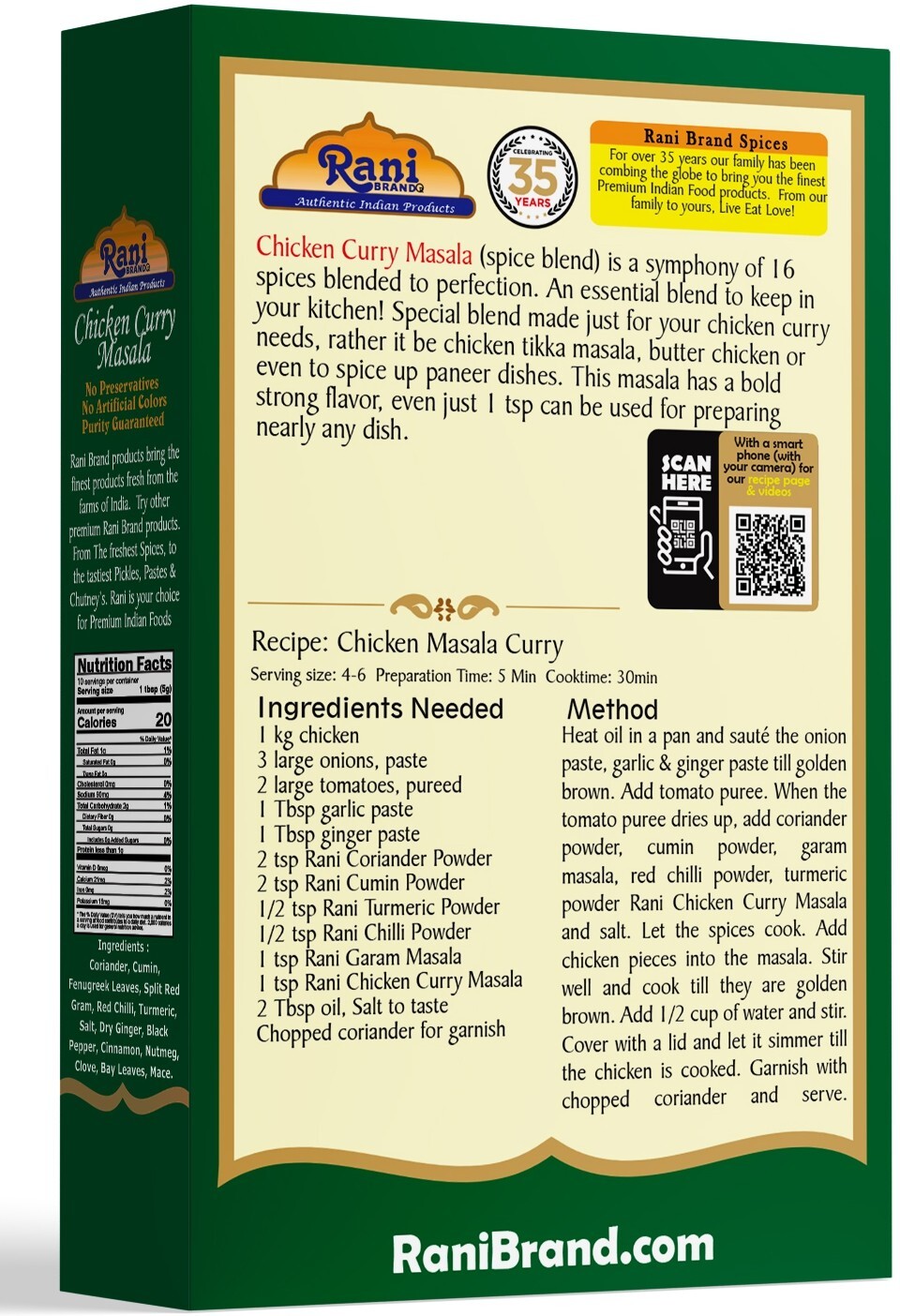 Rani Chicken Curry Masala (Indian 13-Spice Blend for Chicken) 3.5oz (100g)