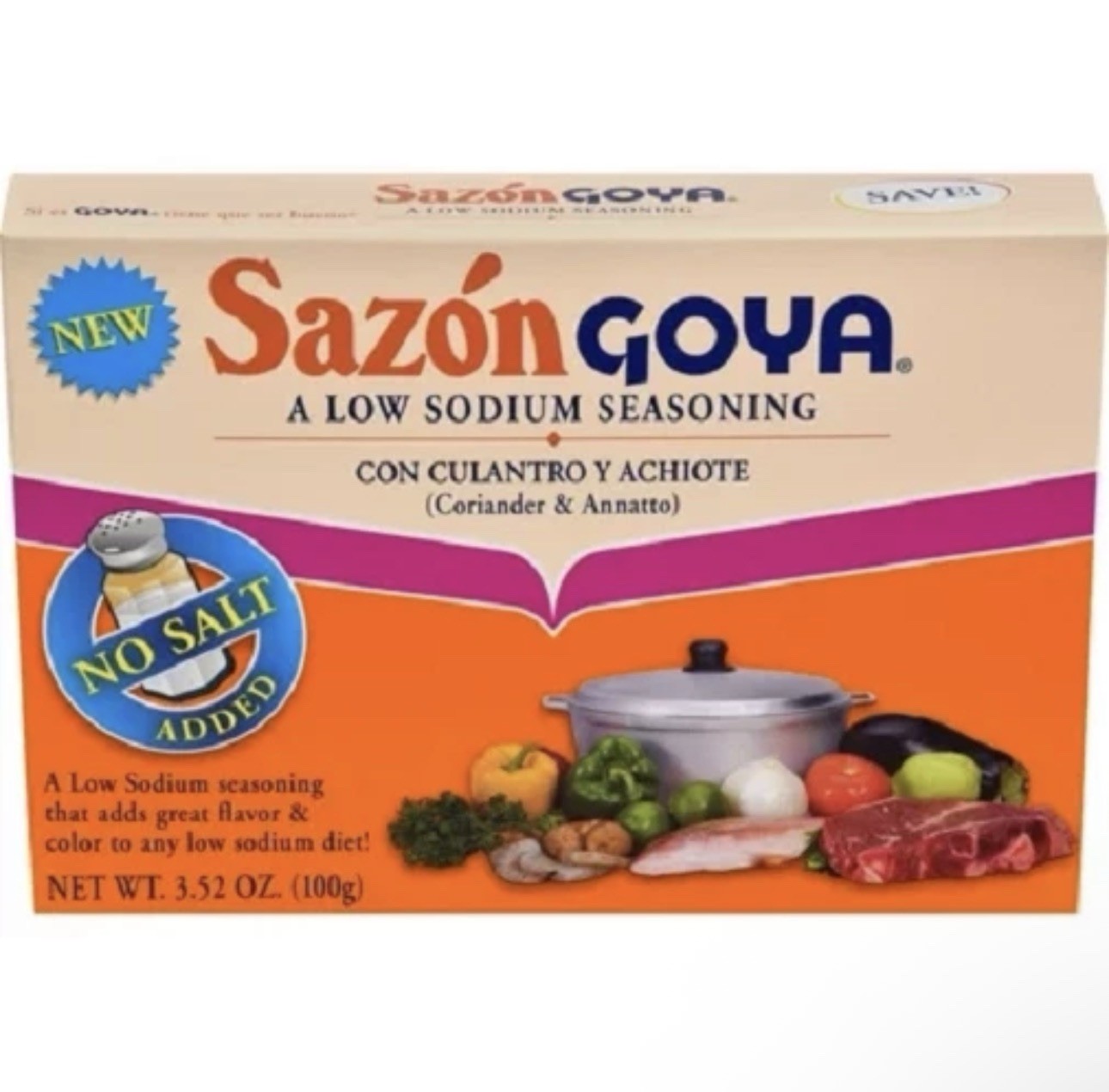Sazon Goya Low Sodium Seasoning Con Culantro Y Achiote 3.52 oz Pack of 18