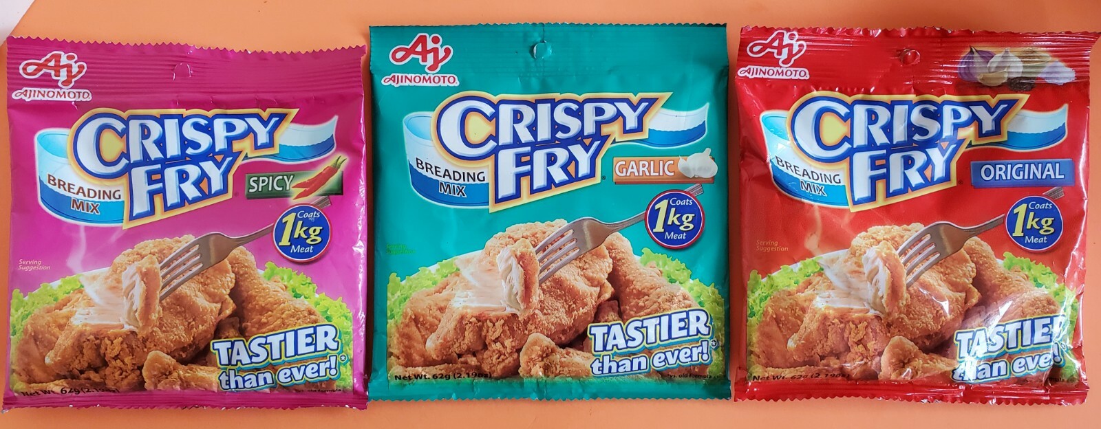 Ajinomoto Crispy Fry Original, Garlic & Spicy Breading Mix (62g each) Exp.2025