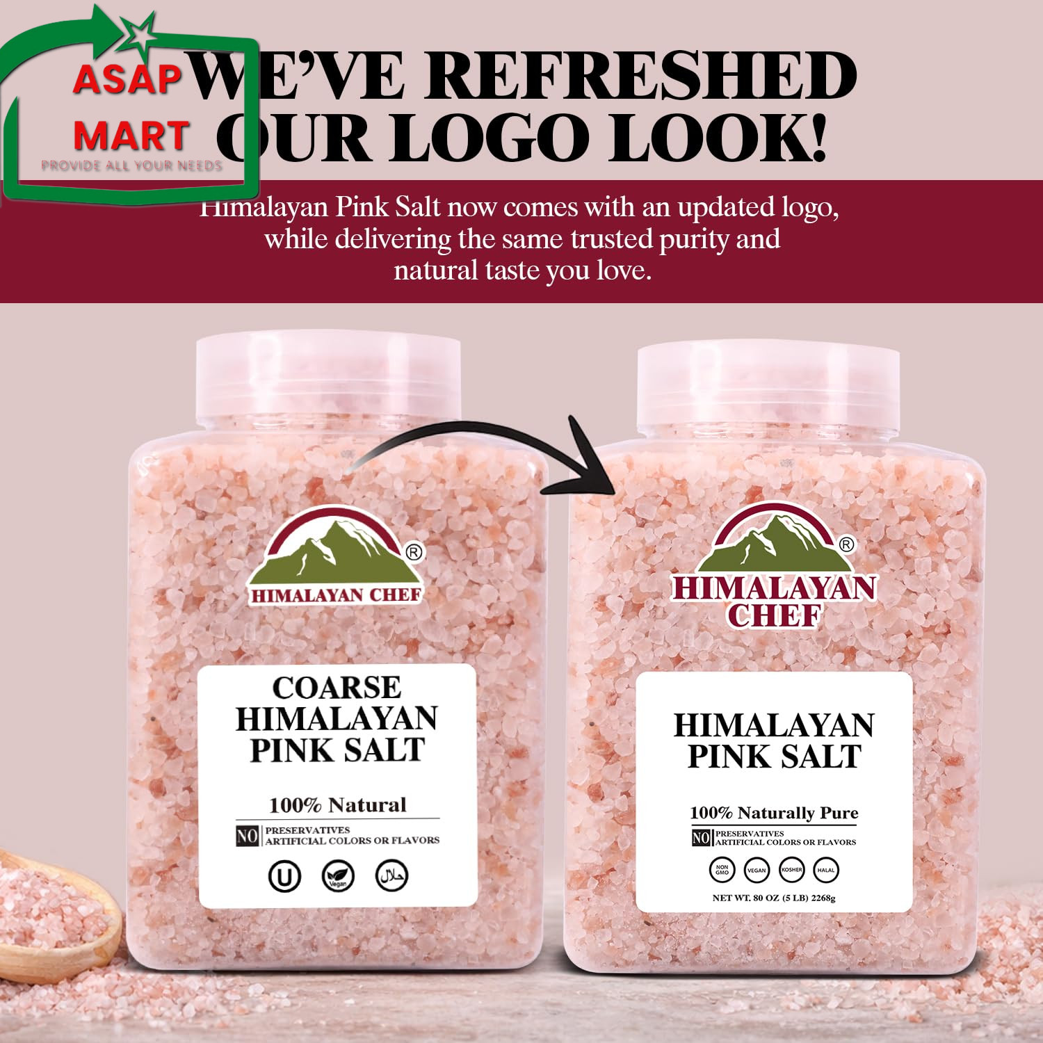 Himalayan Chef Pink Himalayan Salt Coarse Grain, 5 Lbs Plastic Jar – Pure, Natur