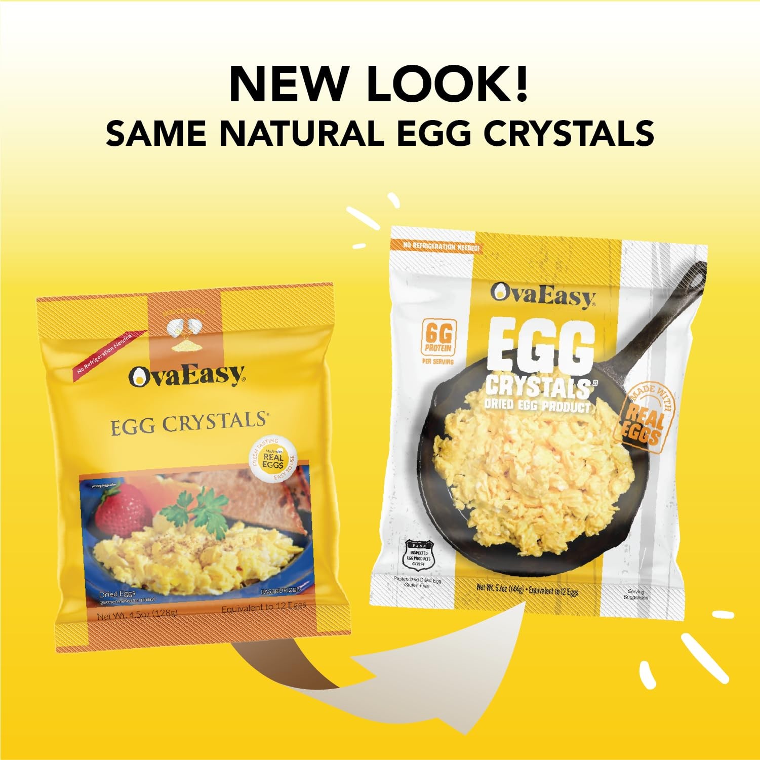 OvaEasy Dehydrated Egg Crystals – 4.5oz. (128g) Bag – Powdered Eggs Made From Al