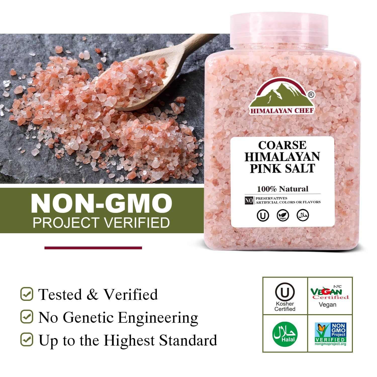 Pink Himalayan Salt Coarse Grain, 5 Lbs Plastic Jar – Pure, Natural, Kosher, Min