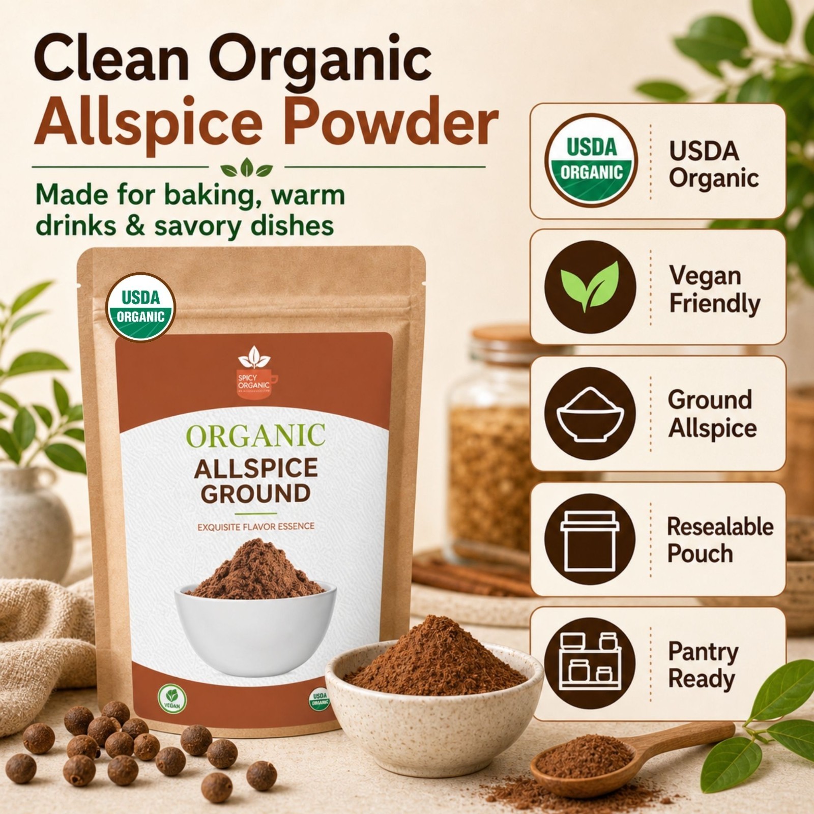 Spicy Organic Allspice Ground Powder 4 oz | USDA Organic