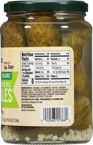 Organic Kosher Whole Dill Pickles Fat Free No Preservatives Non GMO 32 oz