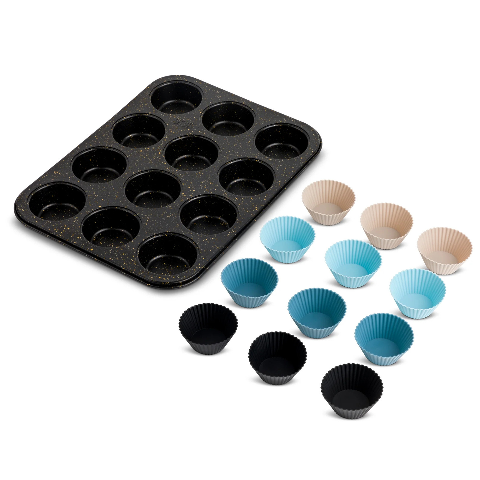 Thyme & Table 12 Cup Nonstick Muffin Pan with Silicone Baking Cups – Black