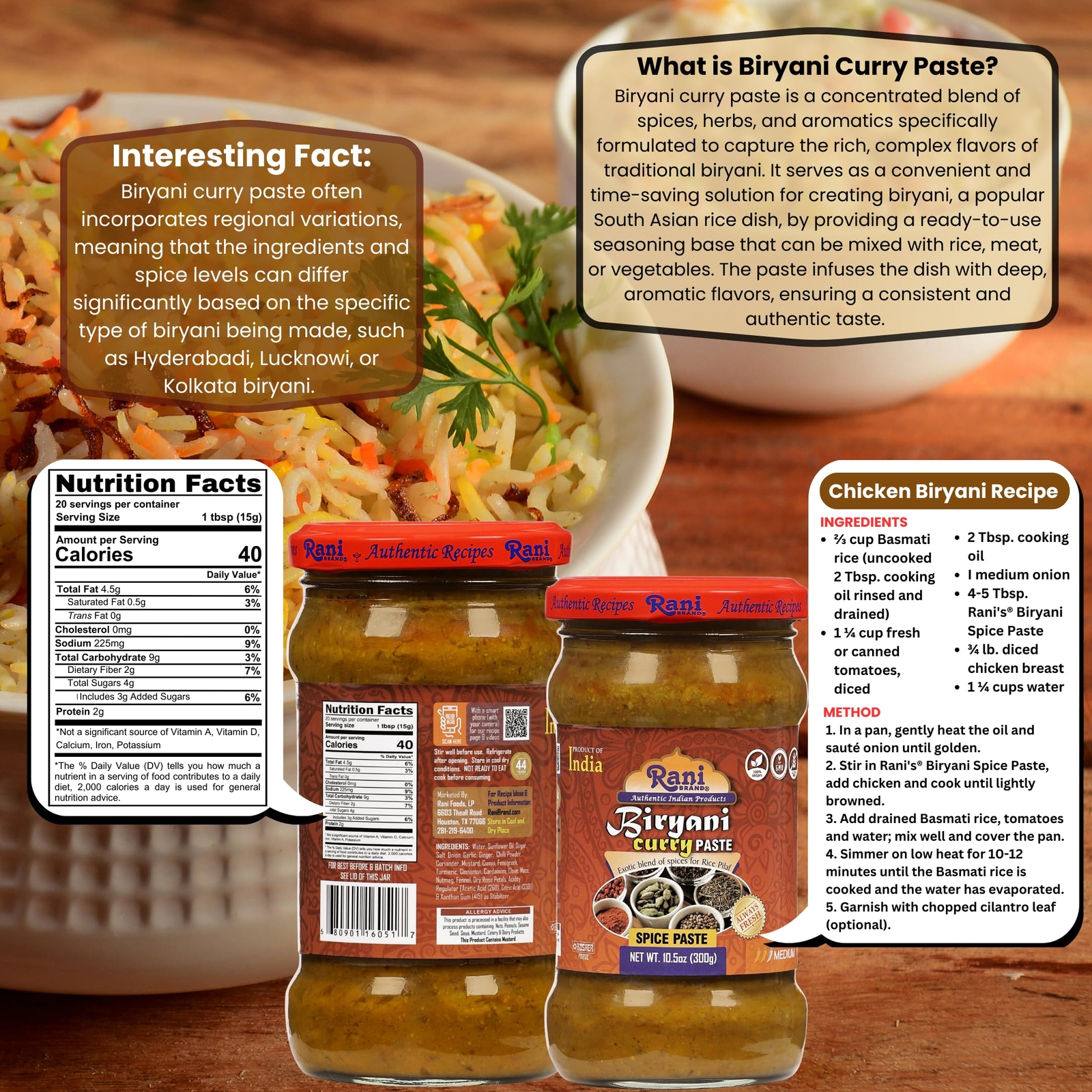 Rani Biryani Masala Curry Paste 10.5oz (300g) Pack of 6, Glass Jar