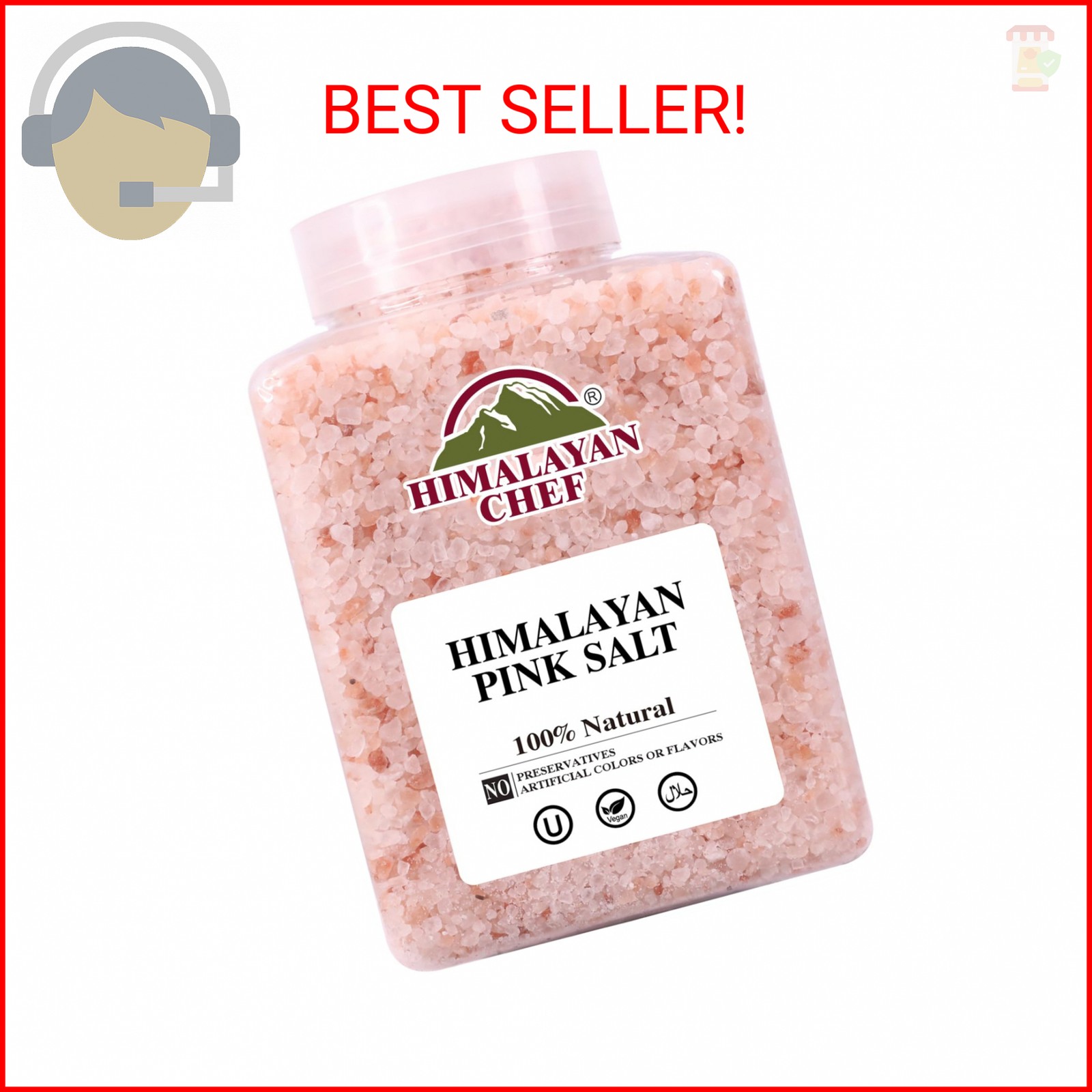Himalayan Chef Pink Himalayan Salt Coarse Grain, 5 lbs Plastic Jar – Pure, Natur