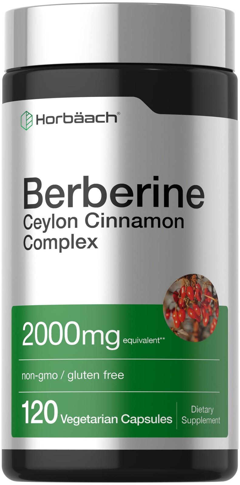 Horbäach Berberine with Ceylon Cinnamon | 120 Veggie 120 Count (Pack of 1)