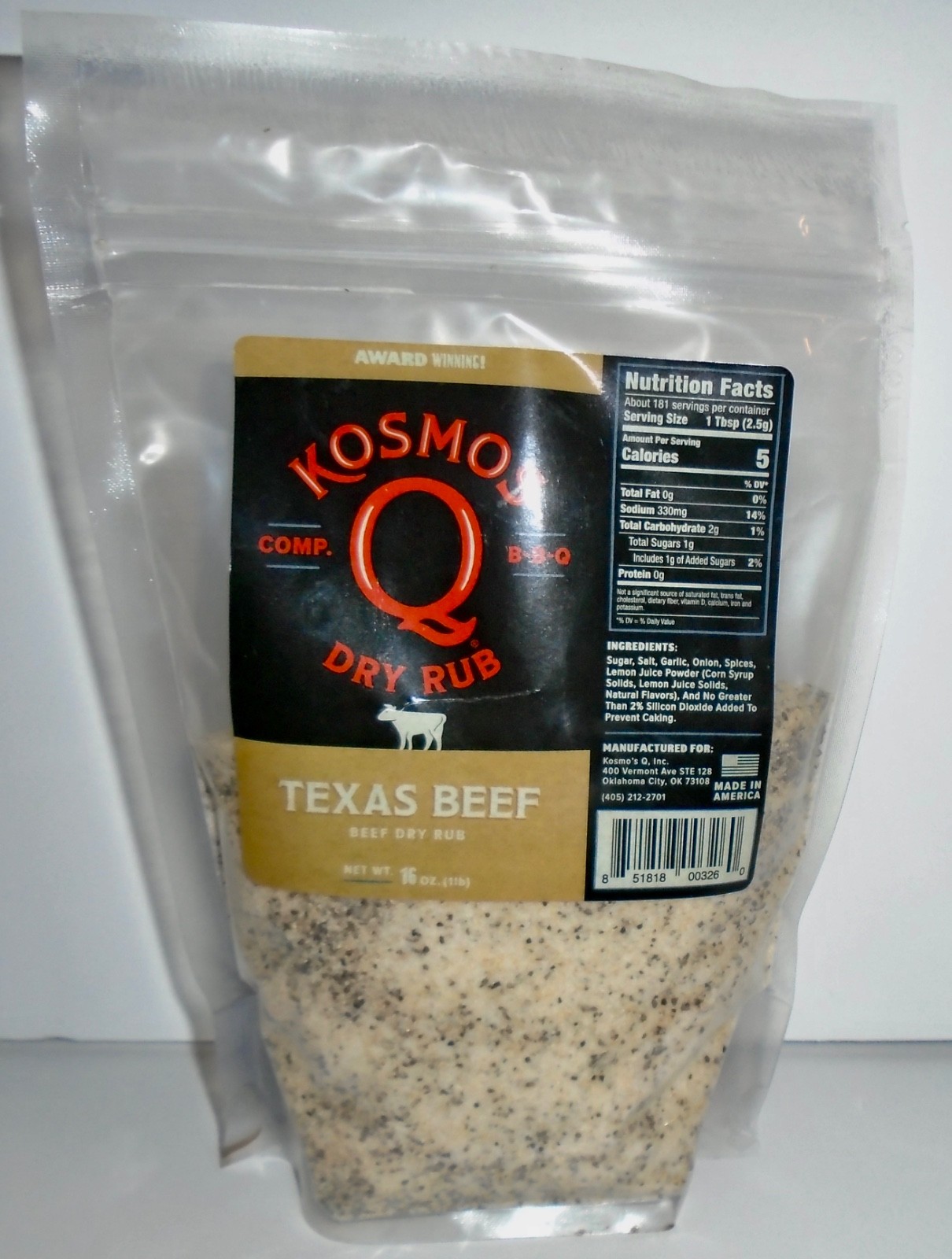 NEW KOSMOS BBQ BEEF DRY RUB, TEXAS BEEF – 16Oz. – 1 LB. RESEALABLE BAG