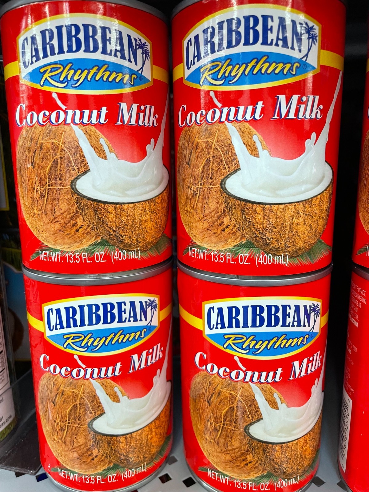 4 Pack Caribbean Rhythms Coconut Milk 13.5 oz Cans Creamy Coconut Cooking Milk