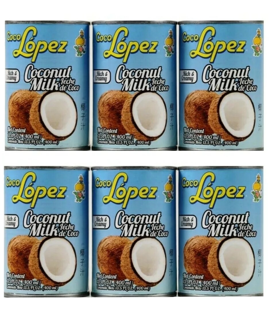 6 Cans-13.5 fl. oz. Coco Lopez Coconut Milk Leche De Coco Lopez