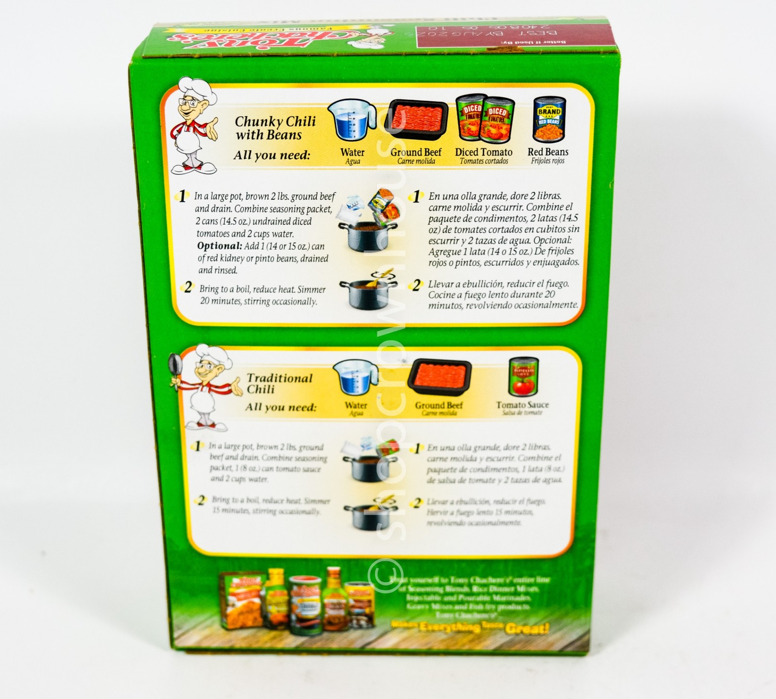 3 Tony Chachere’s CHILI Seasoning Mix MILD 2.5oz box 08/2026