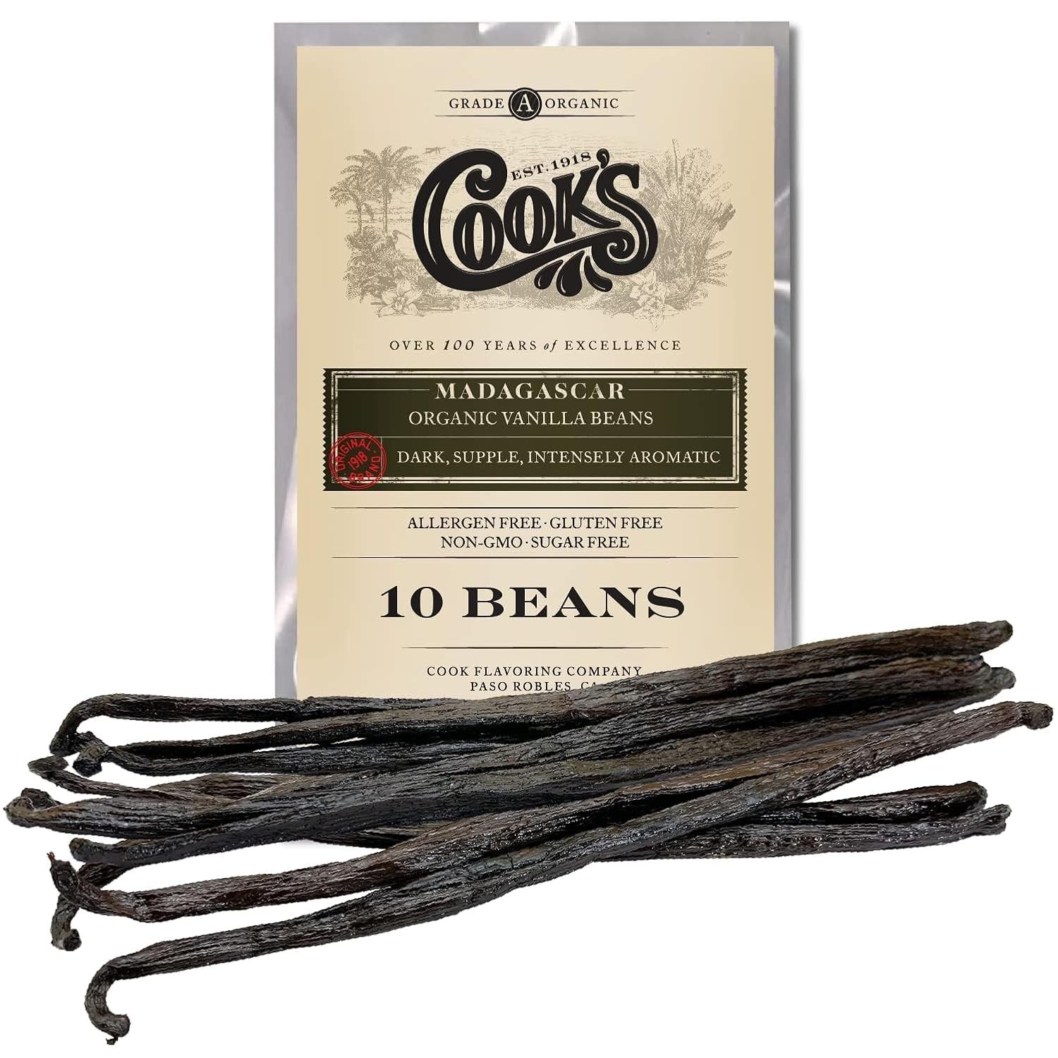 10 Organic Madagascar Grade A Vanilla Beans Premium Pods for Extract & Baking