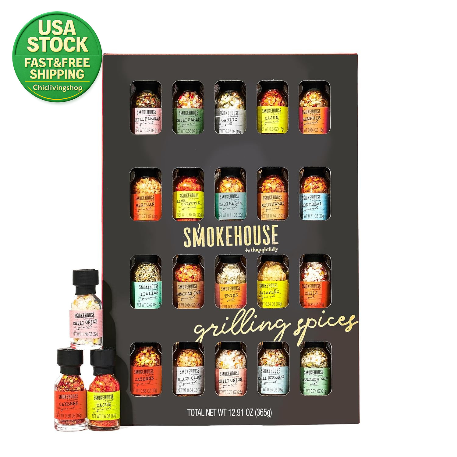 Grilling Spice Set 20 Mini BBQ Rubs Seasoning Variety Pack for Grill Smoker