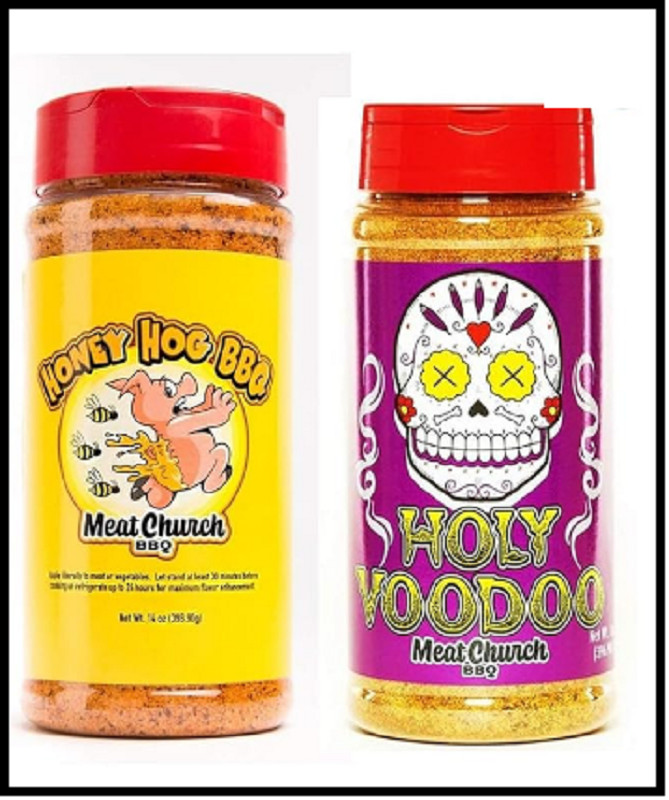 Meat Church BBQ Rub Combo Honey Hog 14 oz and Holy VooDoo 14 oz BBQ Rub and S…