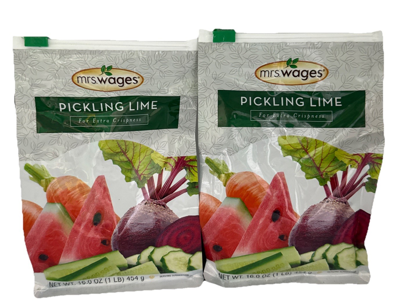 Pack Of 2 Mrs. Wages Pickling Lime Easy-to-Make Pickles 1 lb Each Resealable Bag