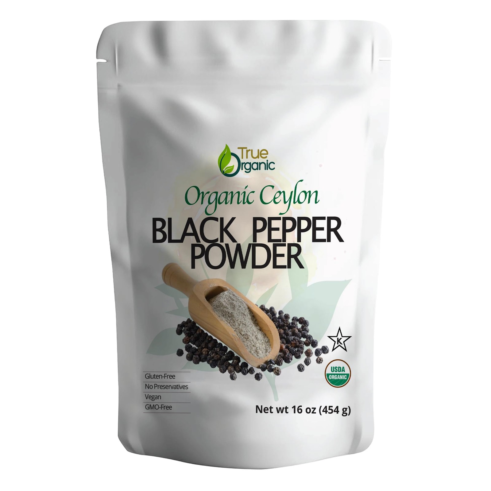True Organic Black Pepper Ground, 1 lb, Gluten-Free Premium 16 oz, black