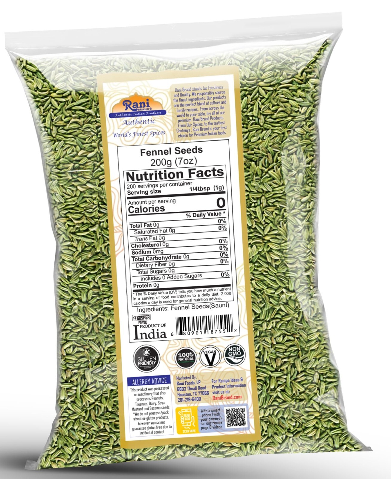 Rani Fennel Seeds (Saunf Sabut) Whole Spice 7oz (200g)