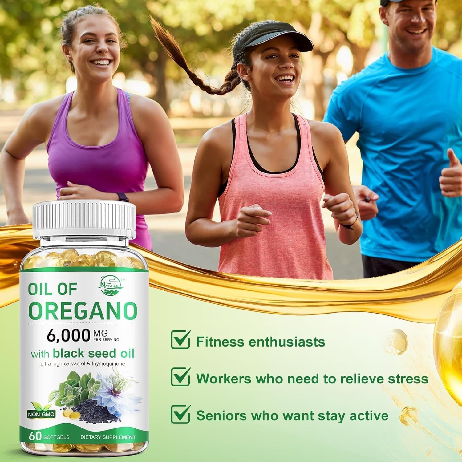 Nature’s live Oil of Oregano with Black Seed Oil, 2 in 1 60 Count (Pack 1)