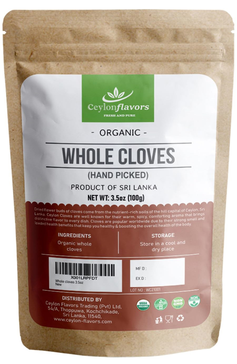 FRESH AND PURE Organic Hand Picked Whole Cloves 3.5oz.