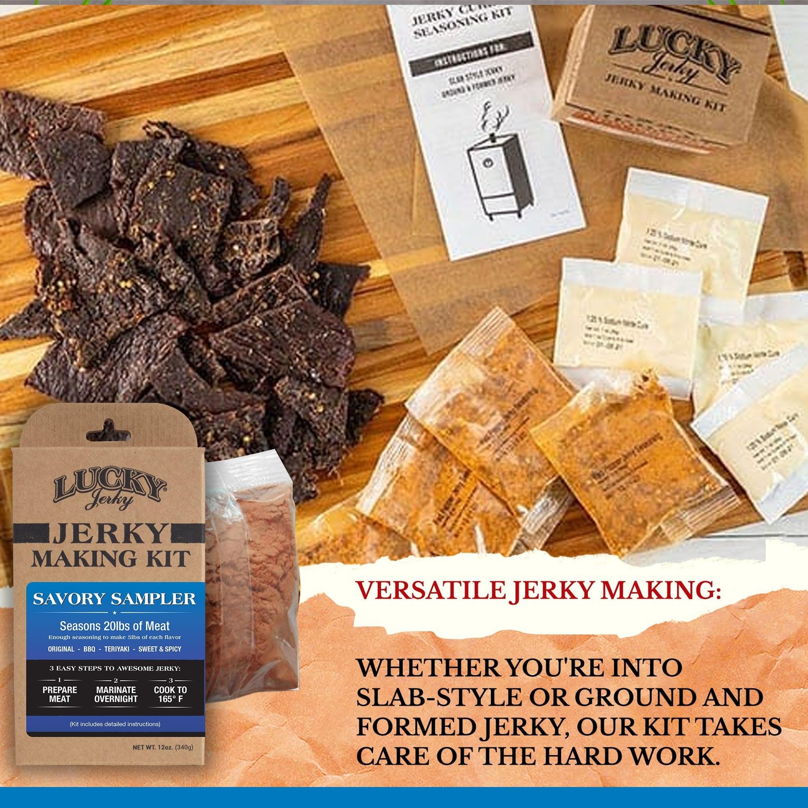 Lucky Jerky Ultimate Savory DIY Jerky Seasoning and Cure Kit – 12oz – Origina…