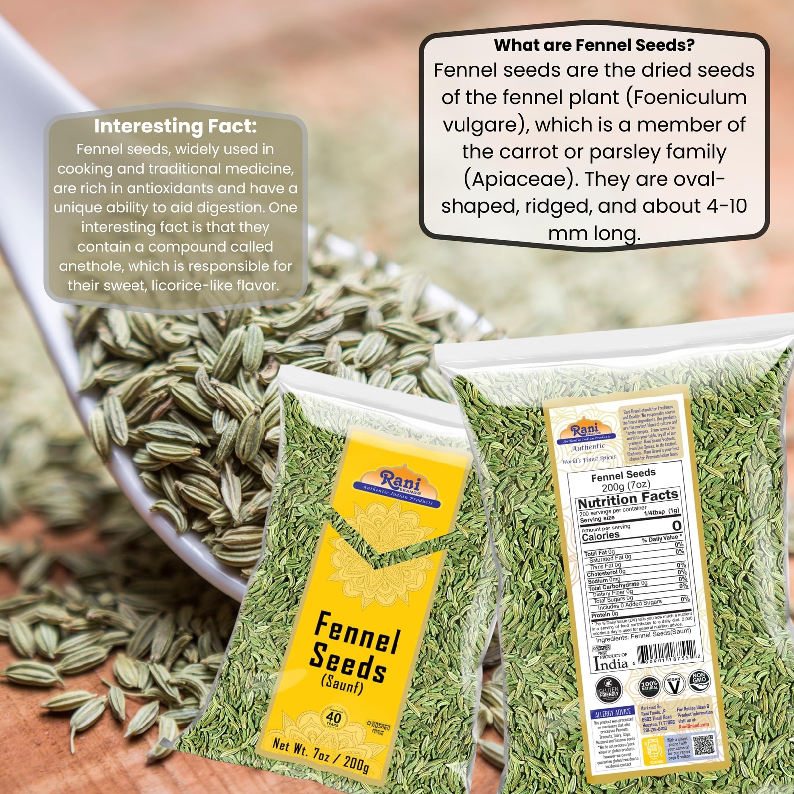Rani Fennel Seeds (Saunf Sabut) Whole Spice 7oz (200g)