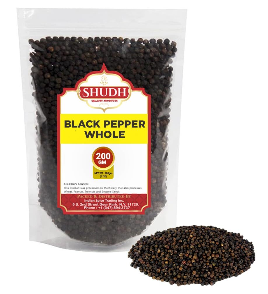 SHUDH Black Pepper Whole (200 GM | 7 oz) – Steam Sterilized Non-GMO Peppercorn