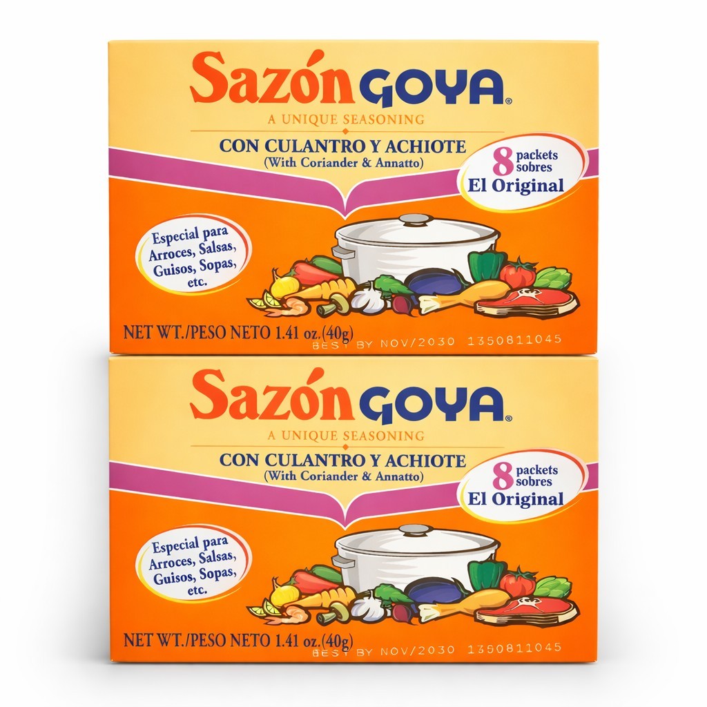 GOYA Sazon Con Culantro y Achiote 2 Pack 8 Packet Boxes 1.41 oz El Original
