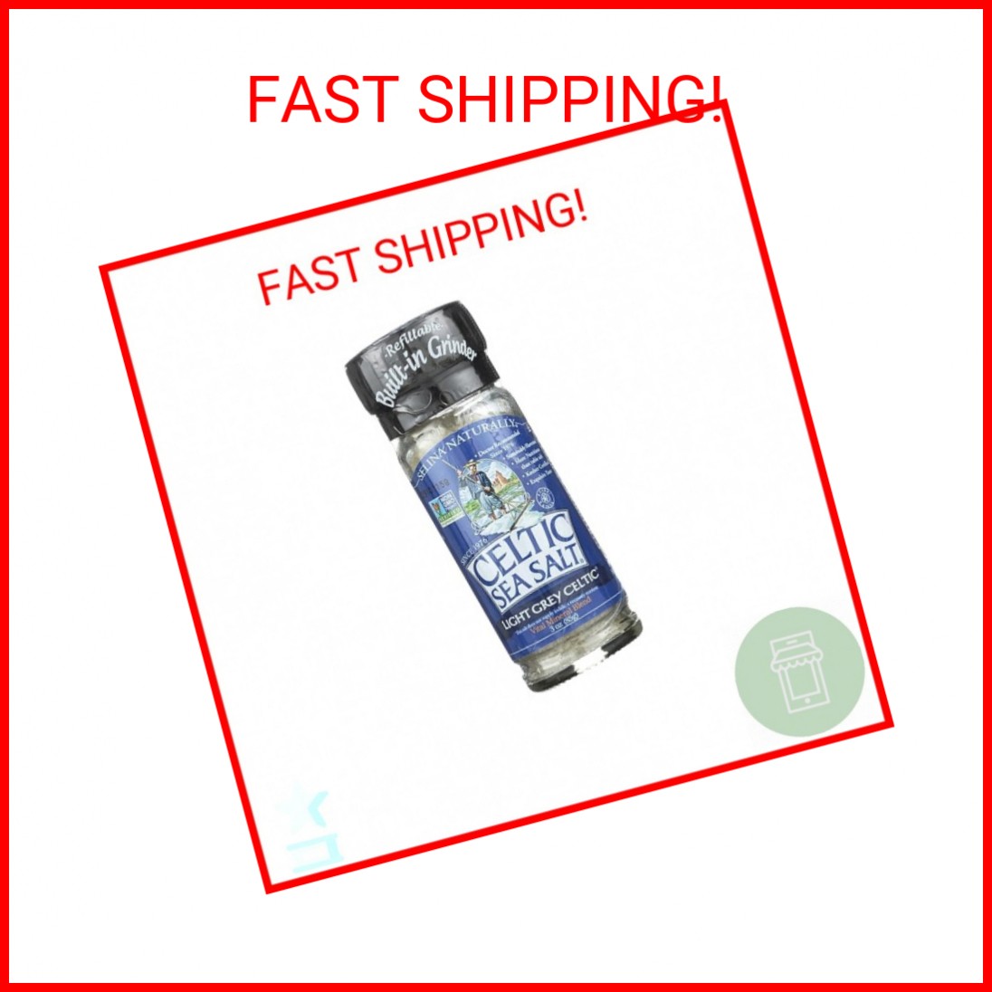 Celtic Sea Salt, Light Grey Grinder, 3 oz White