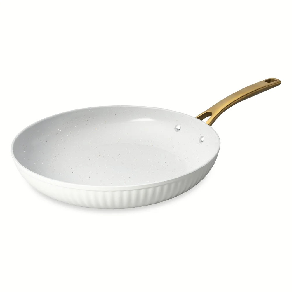 Thyme & Table 12″ Non-Stick Signature Ribbed Fry Pan- White & Gold
