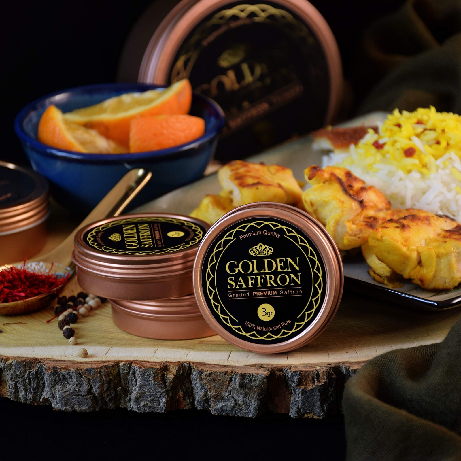 Golden Saffron, Finest Pure Premium All 3.0 Grams Standard, Red Threads