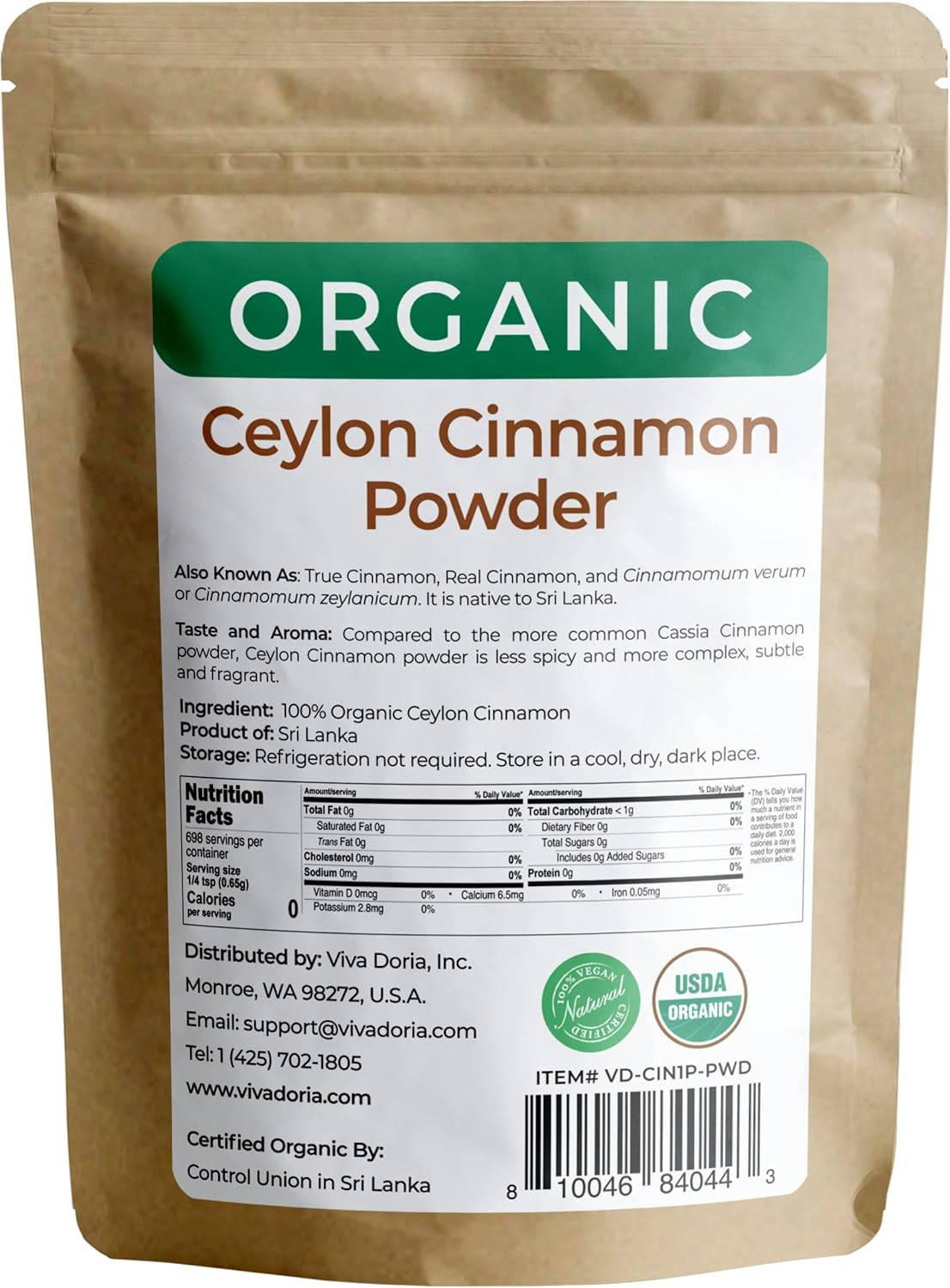 Canela De Ceilan Organica En Polvo, 100 % Cruda De Sri Lanka, 16 Oz (Paquete…