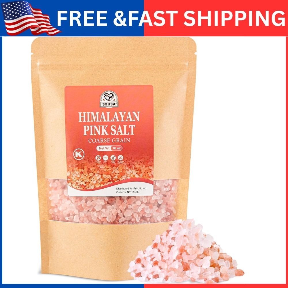 52USA Himalayan Salt Coarse 1 Lb (453G), Pink Himalayan Salt, Sea Salt for Grind