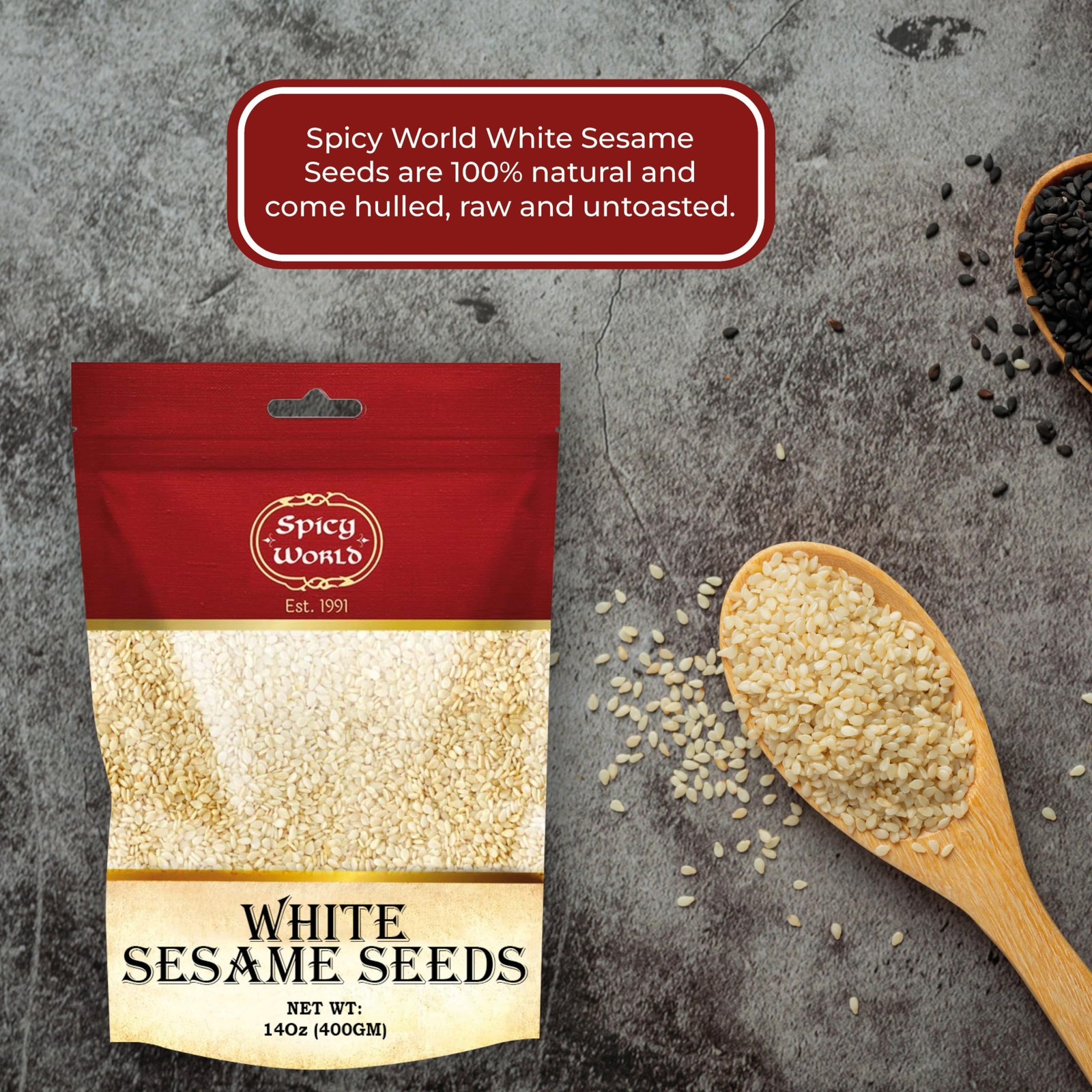 White Sesame Seeds 14oz Bag – Natural, Raw, Hulled – By 14 Ounce (Pack of 1)