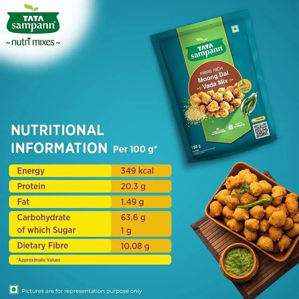 Tata Sampann Fibre Rich Moong Dal Vada Mix 180g FREE SHIPPING WORLD WIDE