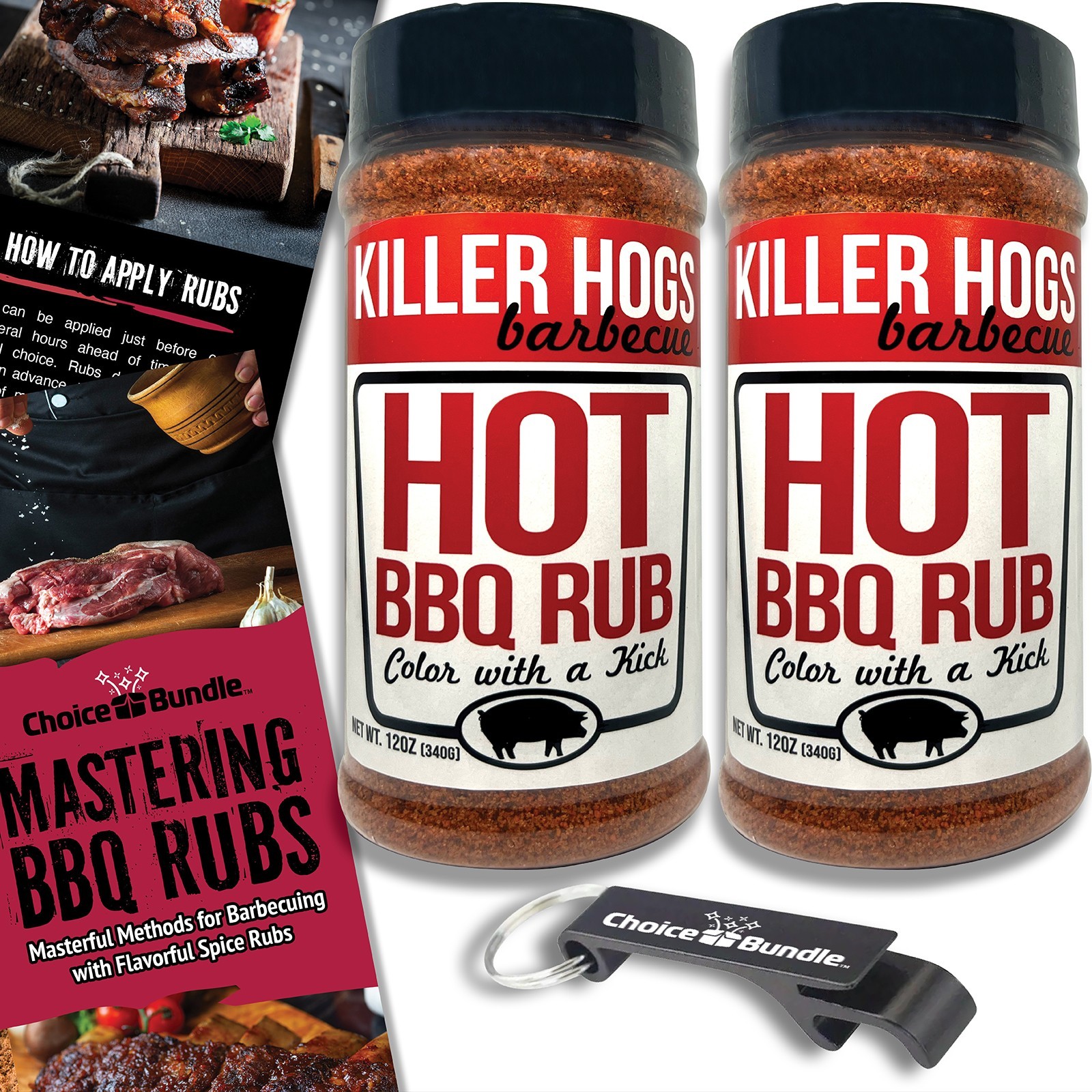 Killer Hogs Hot BBQ Rub Premium Rub & Seasoning 2 pk (24 oz) + Guide & Opener