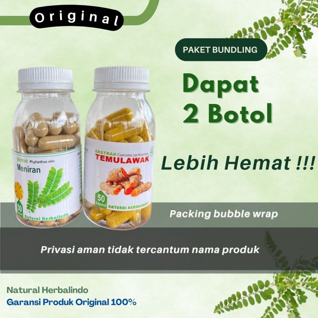 Indonesian Meniran & Temulawak Herbal Capsules 2 Bottles 50 Caps