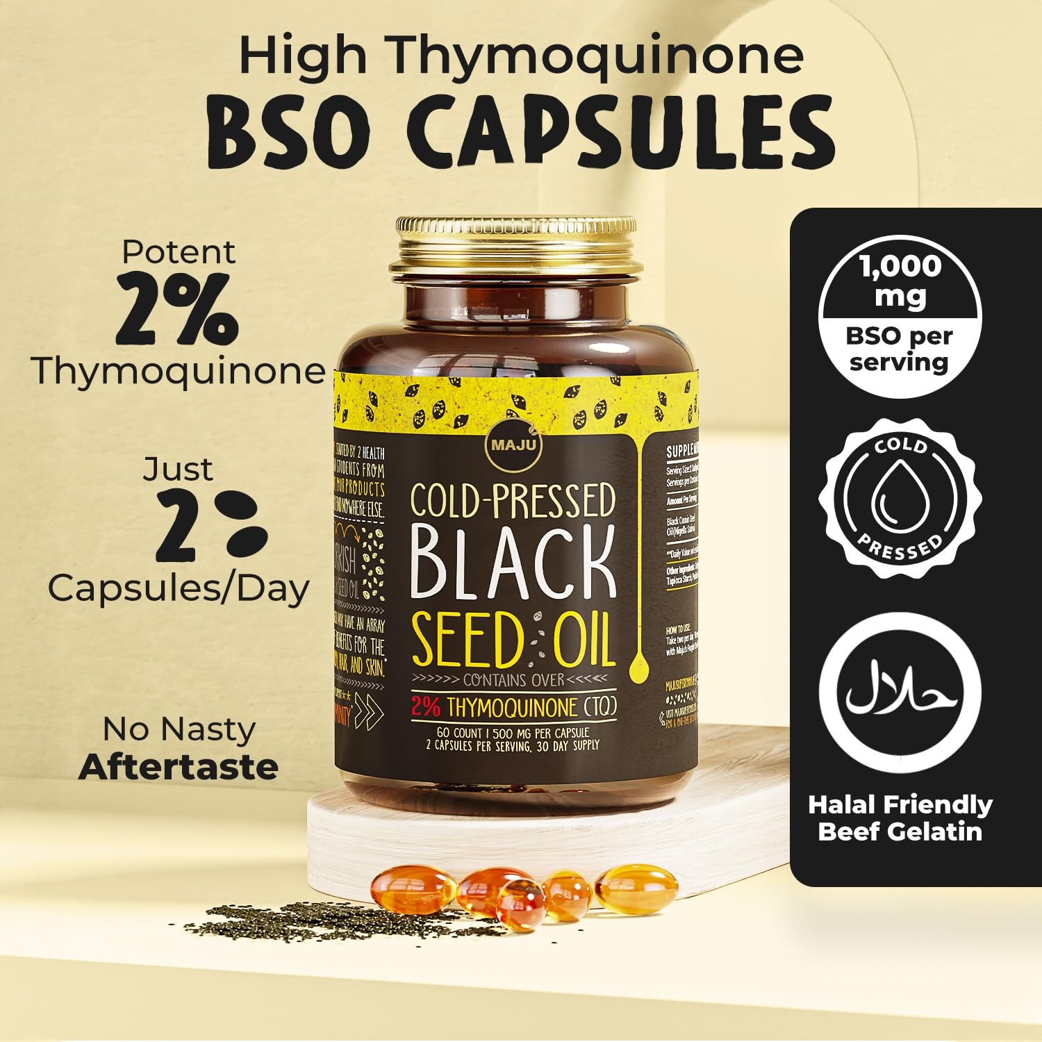 Maju Superfoods Black Seed Oil Capsules – Cold Pressed, 60 Count (Pack of 1)