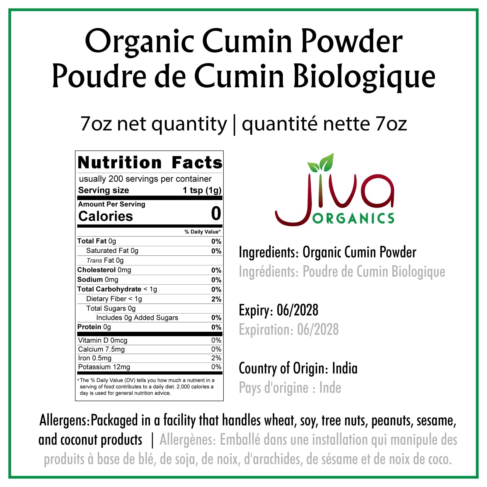 Jiva Organics Organic Ground Cumin 7 Ounce (Pack of 1), Original Version