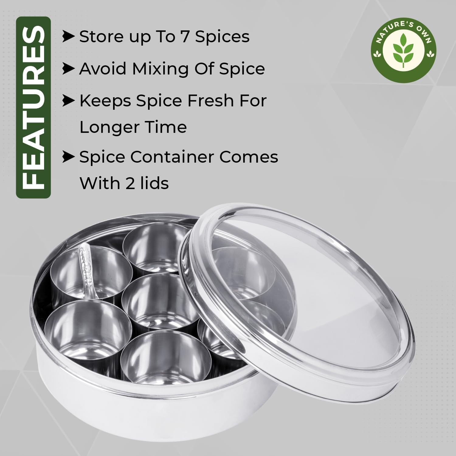 Stainless Steel Indian Spice Box – 7 Containers, Masala Dabba, Kitchen Spice Con