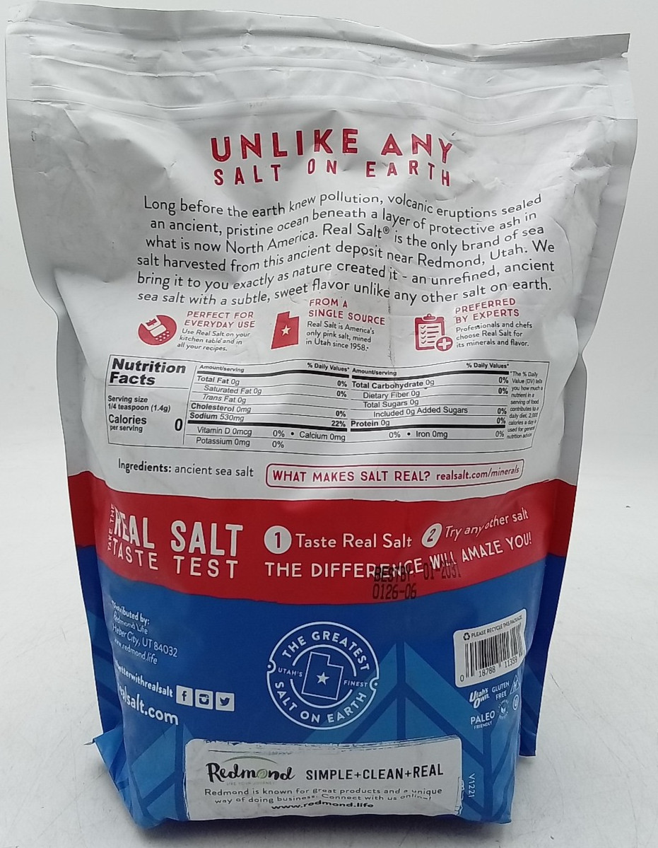Redmond Real Salt 10 Lb Bag Natural Unrefined Gluten Free Fine Sea Salt BB 1/31