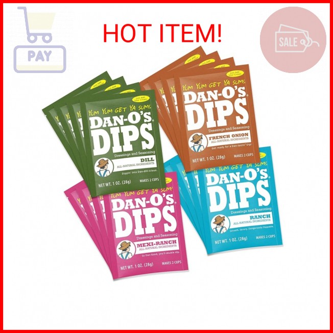 Dan-O’s Dips Variety Pack (16 Pack) – Ranch, Mexi-Ranch, French Onion & Dill Dip