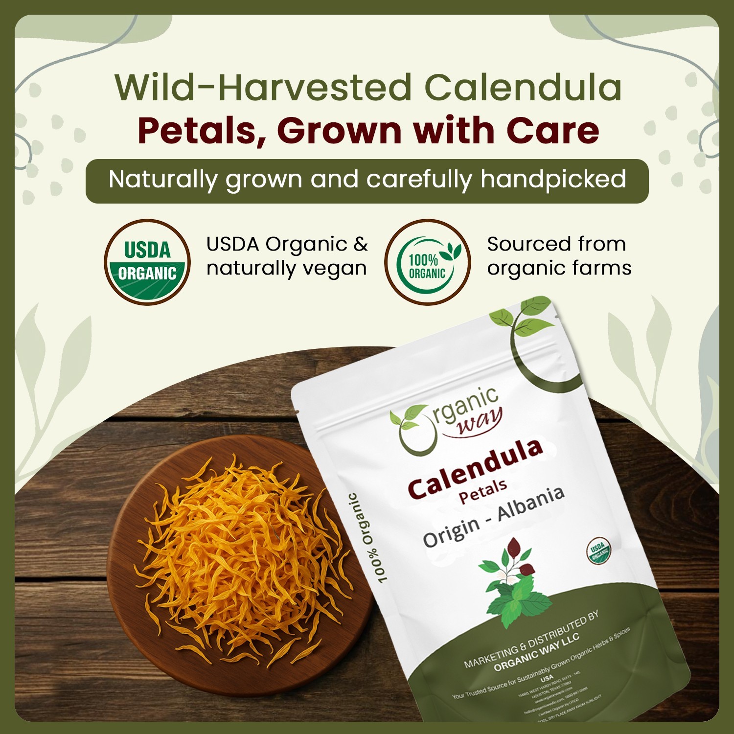 Organic Way Calendula Flower Petals – Herbal Tea | Kosher & USDA Certified